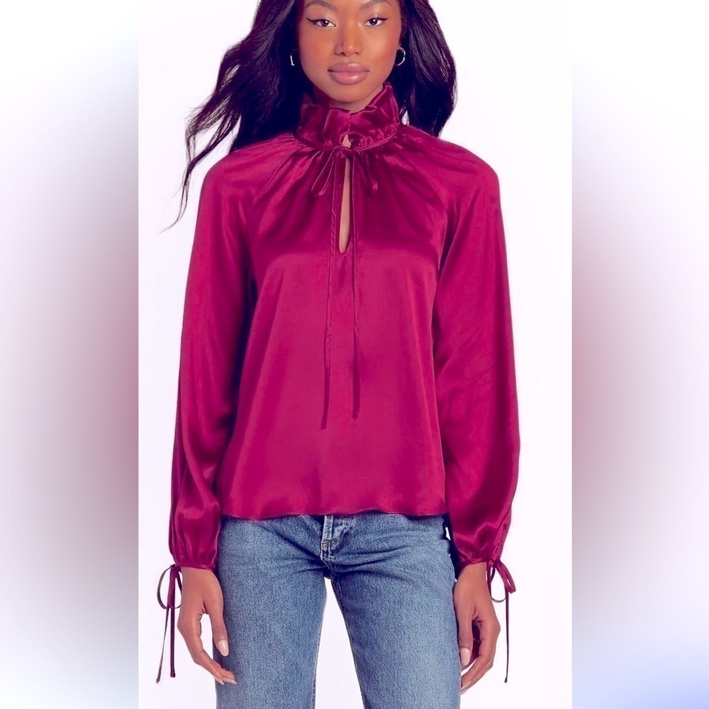 Amanda Uprichard Cranberry Tie Bow Front 100% SILK blouse size XS